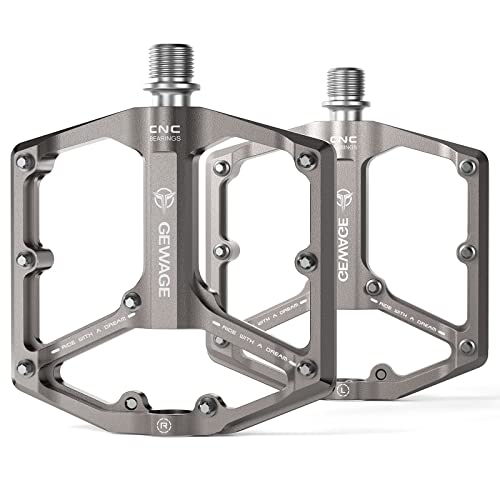GEWAGE Rennrad-/Mountainbike-Pedale – 3 Lager Fahrradpedale – CNC-gefräste 9/16-Zoll-Flachpedale mit abnehmbaren Anti-Rutsch-Nägeln (Silber)