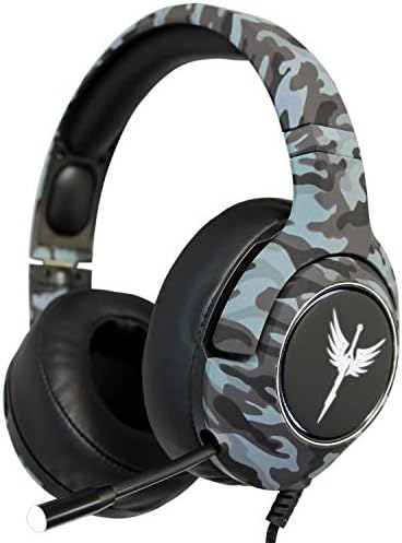 RAIKKEN Stereo Gaming Headset Xbox One, PS4, PC Compatible with Mic, Noise Cancelling Camo Headphones with LED Lights, High Performance Retractable Microphone for Chat, Supports Nintendo Switch & Mac
