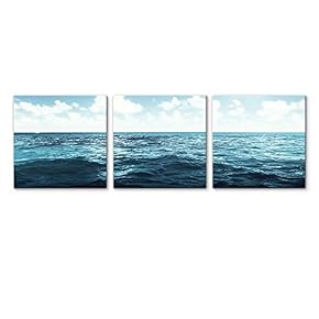 3 Piece Canvas Wall Art for Living Room Bedroom Home Artwork Blue Ocean Paintings Ready to Hang - 12"x12"x3 Panels