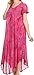 Sakkas 16800 - Sayli Long Tie Dye Cap Sleeve Embroidered Wide Neck Caftan Dress/Cover up - Fuchsia - OS