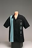 Mens Retro Bowling Shirt, BIG &amp; TALL sizes. AQUA and Black