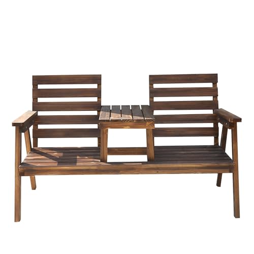 GSATREY Wooden Park Front Porch Benches for Outside, Modern Garden Bench, Patio Park Bench, Patio Dining Bench Weatherproof, Weatherproof, for Lawn, Park, Deck(Brown)