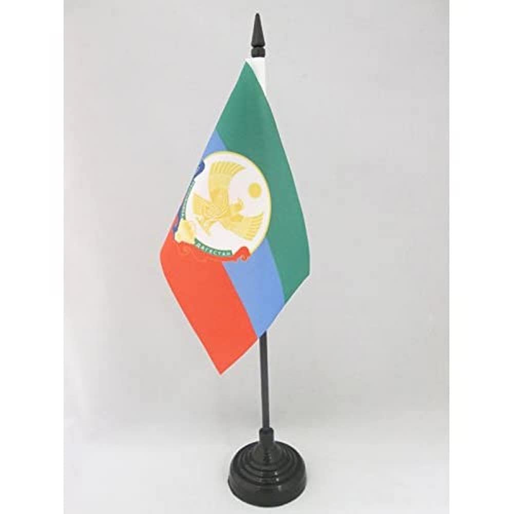 AZ FLAG - Republic of Dagestan Table Flag 4'' x 6'' - Russian Dagestan Office Mini Banner 100% Polyester 15 x 10 cm - Mini Desk Flag with 10'' Pole and Black Plastic Base