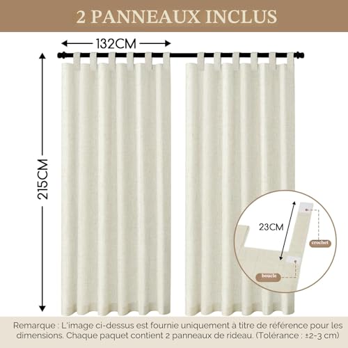 Linen Outdoor Curtain, Set of 2 Waterproof Outdoor Curtains, Outdoor Pergola Curtain with Eyelets at the Top, Blackout Outdoor Curtain for Patio, Balcony, Gazebo, Door (132 x 215 cm, Beige)