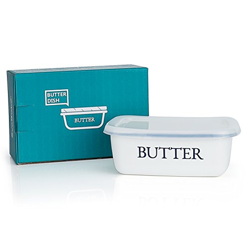 SveBake Butter Dish - Enamel Butter Boat Unbreakable Butter Keeper Container with Airtight Plastic Lid for Kitchen, White - Thumbnail 6