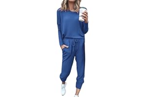 hmbudp Two Piece Fall Outfits for Women 2024 Long Sleeve Striped/Color Block Tops and Pants Lounge Sets Tracksuit with Pocket