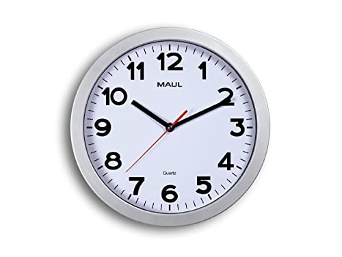 Maul MAULstep Wall Clock Diameter 30 cm Quartz Clock with Automatic Time Setting Ideal for Living Room, Bedroom, Kitchen, Study and Office Good Readability for Large Rooms Silver