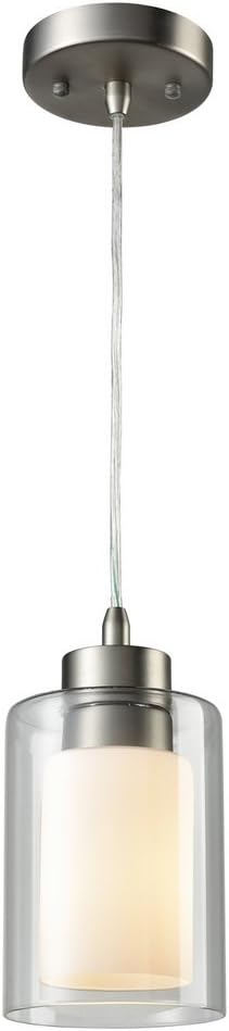 AXILAND Contemparory Pendant Light Hanging Brushed Nickel Finish White Glass Opal Shade