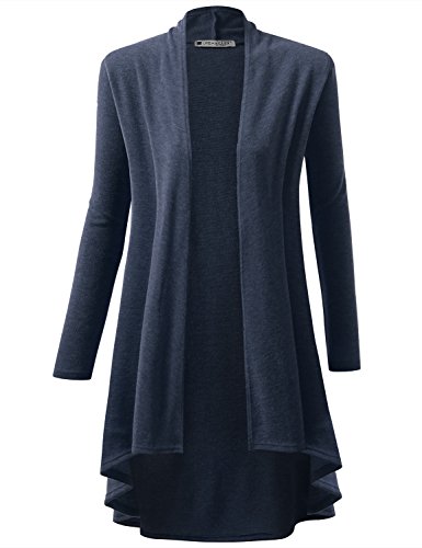 URBANCLEO Womens Double Knit Hi-Lo Open Front Long Cardigan NAVY, XL