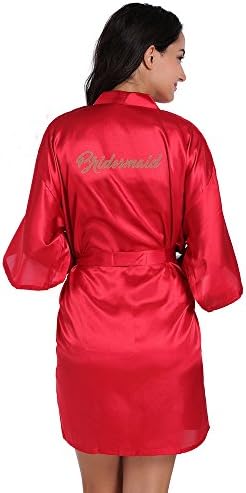 TheRobe Women's Pure Colour Bridesmaid Edition Kimono Robes With Gold Glitter For Wedding Party