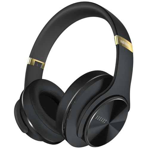 Doqaus Kopfhörer Kabellos Bluetooth,Bis Zu 90 Std Hifi Stereo Kopfhörer Over Ear Mit 3 Eq-Modi,Bluetooth Headset Mit Mikrofon&Amp;Weiche Ohrpolster Für Reisen/Büro/Handy/Pc-Schwarzes&Amp;Gold