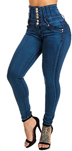 Cafe Siete Colombian Style High Waisted Six-Button Skinny Jeans 10988R