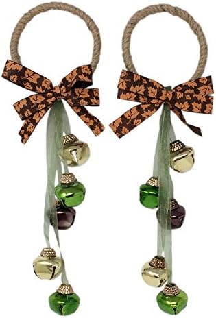 Fall Harvest Door Knob Hanger with Bells, 2 Pack (Brown, Green, Gold)