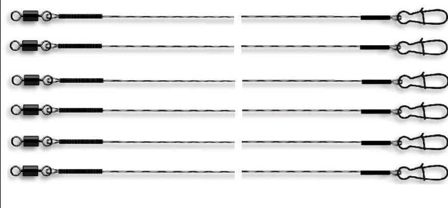 Set of 6 Powerflex 7x7 Super Soft Steel Leader with Swivel, 6 kg, Length 50 cm + Petri Heil. [German Language