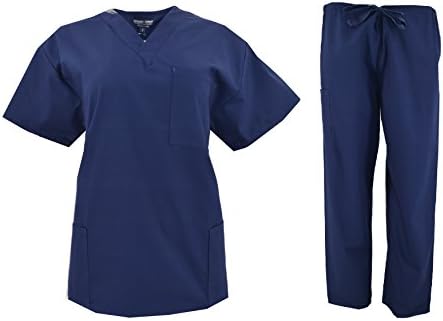 New Premium Unisex Nursing Solid Scrub Sets Sizes M L XL 2 X 3X (4 Colors) (M, Navy)