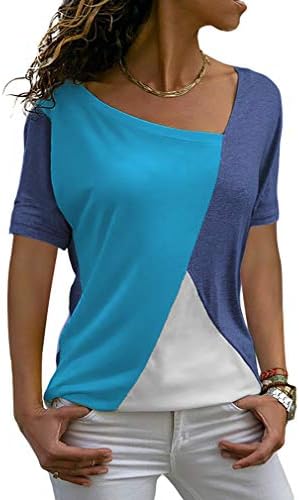 ZJCT Womens Tops Casual Tee Shirts Short Sleeve Patchwork Color Block Loose Fits Tunic Tops Blouses