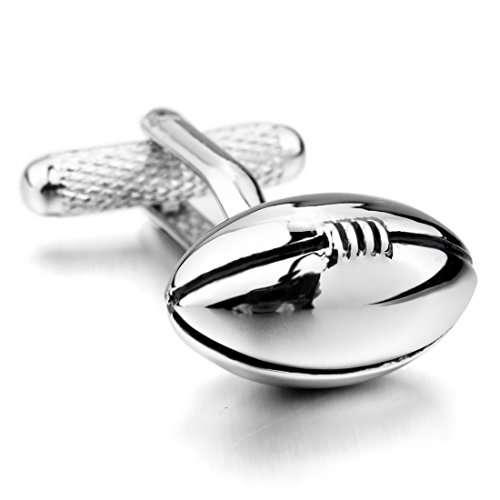 INBLUE Men's 2 PCS Rhodium Plated Cufflinks Silver Tone Rugby Shirt Wedding Business 1 Pair Set