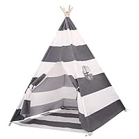 Scriptract Kids& Pets 6ft Teepee Tent Playhouse 100% Natural Cotton Canvas with Window & Carrying Bag ,Foldable Playhouse for Indoor & Outdoor(Grey&White Stripe)