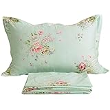 FADFAY Green Floral Bed Sheet Set Cotton Sheets 4-Piece King Size