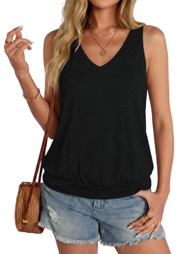 Cuptacc Top Women's Summer Sleeveless Tops Women's Tank Top V-Neck Stretch Loose Basic Tops
