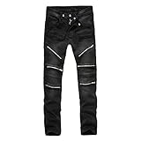 Men's Black Biker Ripped Distressed Skinny Zipper Moto Denim Jeans
