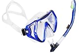 WACOOL Snorkeling Package Set for Adults, Anti-Fog Coated Glass Diving Mask, Snorkel with Silicon Mouth Piece,Purge Valve and Anti-Splash Guard,.