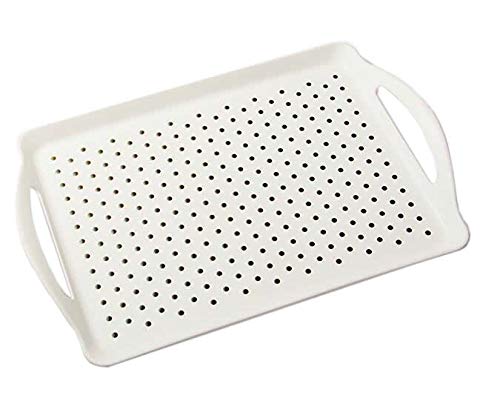 Rectangle Non Skid Serving Tray with Handle, Non-slip on the Back either! (White)