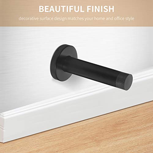 Orhemus Decorative Door Stoppers - 3.5 Inch 304 Stainless Steel Heavy Duty Door Stops with Rubber Tip Bumper for Wall and Door Protection Sound Dampening 2 Pack Matte Black - Thumbnail 3