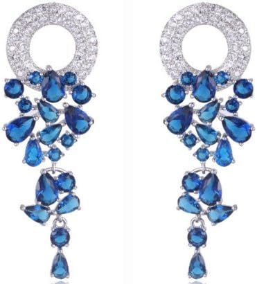 Long Dangle Earrings White Gold Plated Round Hang Top Quality CZ Diamond