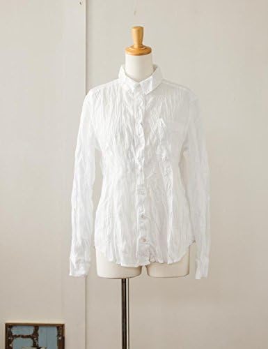 Amazon ハンチ Hunch しわ加工コットン生地 袖アレンジ レギュラーカラー無地長袖シャツ M ホワイト 02 シャツ ブラウス 通販