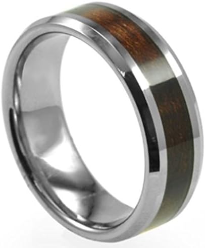 Men 8mm Size 7-15 Stainless Steel Ring Band Red Wood Pattern Inlay Cocktail Husband Gifts (10)
