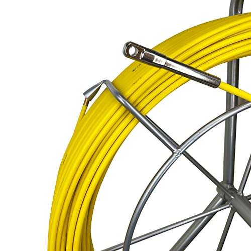 IRSCorp 8mm 150m Fiberglass Fish Tape Draw Needle Fiber Optic Cable Duct Steel Reel Holder with Brake Fiberglass Fish Strip Strand Rigid Turnout
