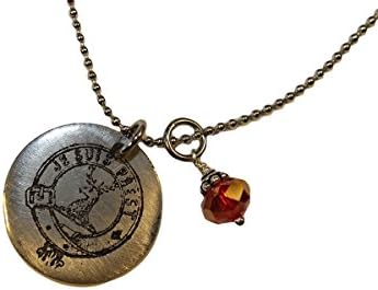 taggyourit Outlander Inspired Necklace - Pewter Fraser Crest Etched with Je Suis Prest on 18 Inch Chain