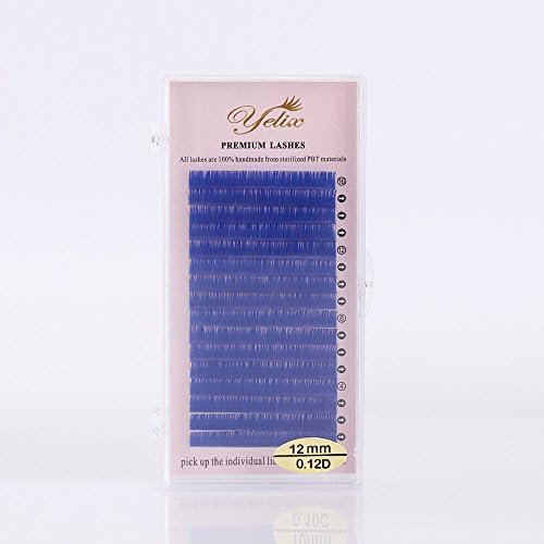 Blue False Eyelash Extensions Professional Individual Eye Lashes Colored 100% Handmade Makeup Eyelash Supplies by Yelix (0.12mm Thickness D Curl 12mm Length)