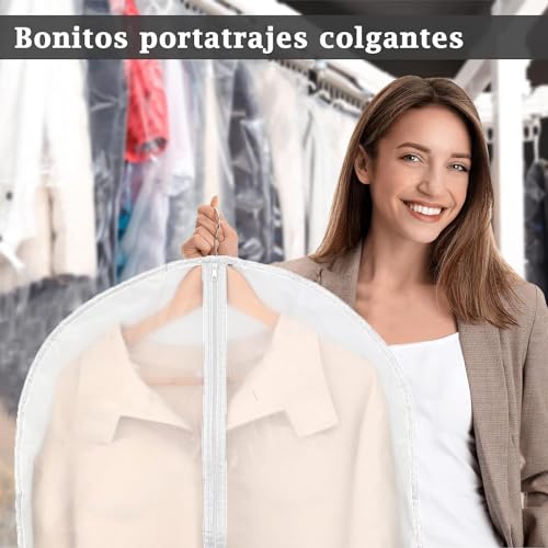 10 Pzs Protector de Ropa Colgante, Fundas Ropa Transparente con Cremallera Completa Antiestático, Anti-Polvo y Transpirable, Reutilizable Portátil Bolsa de Ropa para Trajes, Chaquetas, Faldas