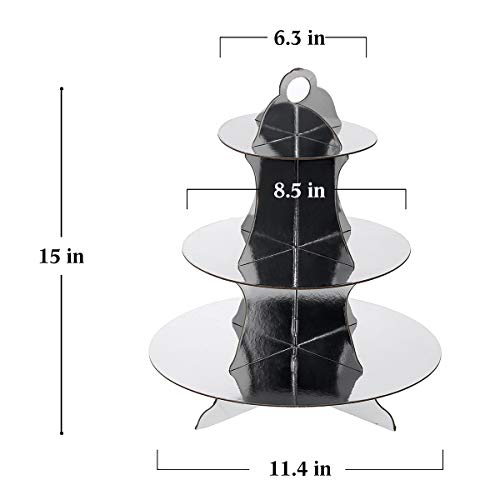 UltraOutlet Set of Three 3 Tiers Silver Cardboard Cupcake Stands, Disposable Paper Cupcake Holder Towers for Weddings, Birthday Parties, Baby Showers and Graduations