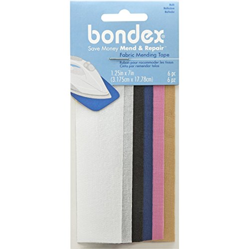 Bondex Mend And Repair with No Sew Iron-On Patch Fabric Mending Tape 1.25x7" (3.175cm x 17.78cm) White, Beige, Black, Navy, Pink, Tan (6pc)(3 Pack)