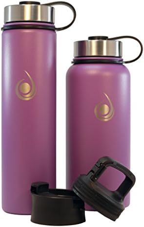 Rugged Hydration 32oz or 24oz Double Wall Vacuum Insulated Stainless Steel Water Bottle + 3 Lids Built-In Carabiner E-Book Multiple Colors Powder Coated Cold 24 Hrs Leak Proof Sweat Proof