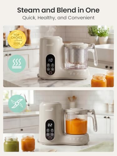 Grownsy Baby Food Maker with Stainless Steel Steam Basket – Baby Food Processor, Puree, Steamer & Blender for Homemade Baby Food, Ideal for Starting Solids, BLW & Babies 6+ Months – Creamy Taupe