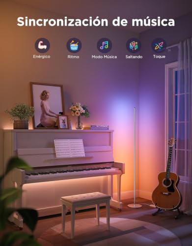 Govee RGBIC Lámpara de Pie LED, Smart Lampara Salon Moderna, Color Plata | Compatible con Alexa y Google Assistant, 16 Millones de Colores DIY, 80+ Modos de Escena, Sincronización Musical, Para Salón
