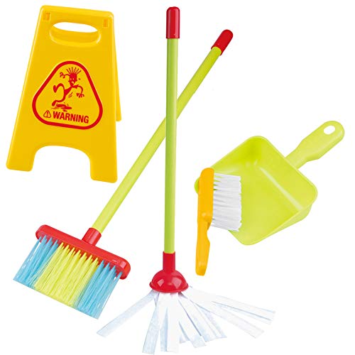 PlayGo My Cleaning Wheel Trolley Set 8PCS Housekeeping Broom, Mop,Organizing Stand Children Cleaning Tools