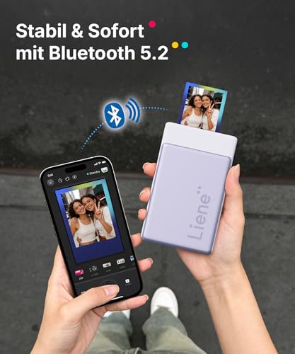 Liene Pearl N200 Pro Portable Mini Photo Printer with Dye Sublimation - Includes 50 Self-Adhesive Photos (2x3") & 5 Ribbons Bluetooth 300dpi Instant Print Printer for iPhone & Android Battery - Purple