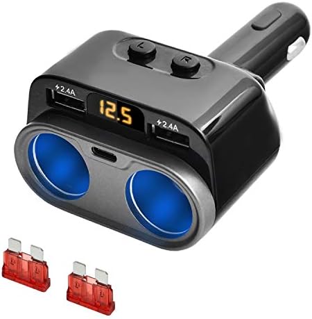 カーチャージャー シガーソケット 2連 2usb 1type C 3ポート 車載充電器 電圧表示 電圧測定 Led 独立スイッチ ヒューズ交換可能 80w 最大5v 4 8a 12v 24v車対応 Iphone Android Iqos対応