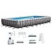 Intex 26375EH 32ft X 16ft X 52in Ultra Frame Rectangular Pool Set with Sand Filter Pump & Saltwater System, Ladder, Ground Cloth, Pool Cover, Maintenance Kit & Volleyball
