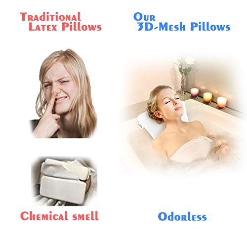 Neck Support Relaxation Bath Pillow, Ergonomic Design Non-Slip Bathtub Pillow with Suction Cups, 3D Mesh Filling for Comfortable Bathing Experience - Small - White