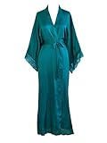 Old Shanghai Women's Kimono Robe Long - Lace Trim (Peacock)