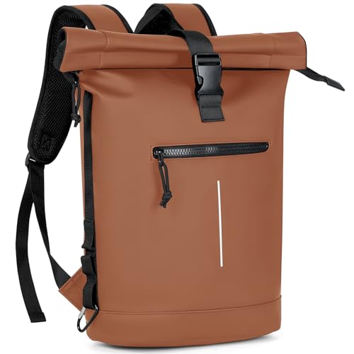 Lekeinchi Großer Rolltop Rucksack Wasserdicht, 17" Laptopfach, Braun