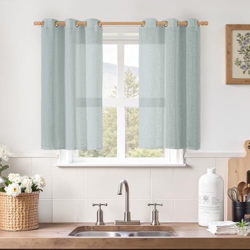 LAMIT Kurze Leinen-Vorhänge, 101,6 cm lang für kleines Fenster, bronzefarbene Ösen, Leinen-Vorhänge, lichtfilternde, durchsichtige Fenstervorhänge für