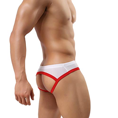 MuscleMate Hot Men s Jockstrap, No Visible Lines, Butt-Flaunting Men s Thong Jockstrap Underwear (XL, White)