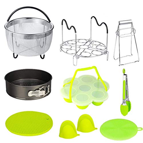 10Pcs Pressure Cooker Accessories Set Compatible with Instant Pot Accessories 6,8 Qt, Steamer Basket, Springform Pan, Egg Steamer Rack, Silicone Egg Bites Mold, 2 Trivet Mats, Mitts and Kitchen Tongs